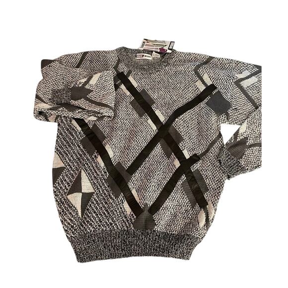 NWT Vintage Urban Works Sweater Mens L Gray Leather Patchwork Pullover Jumper - Picture 1 of 9